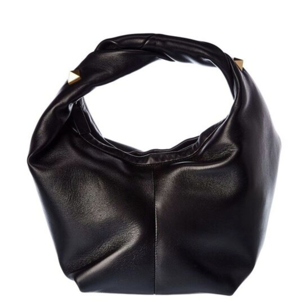 Valentino Roman Stud Small Leather Hobo Bag, Black New with Tags